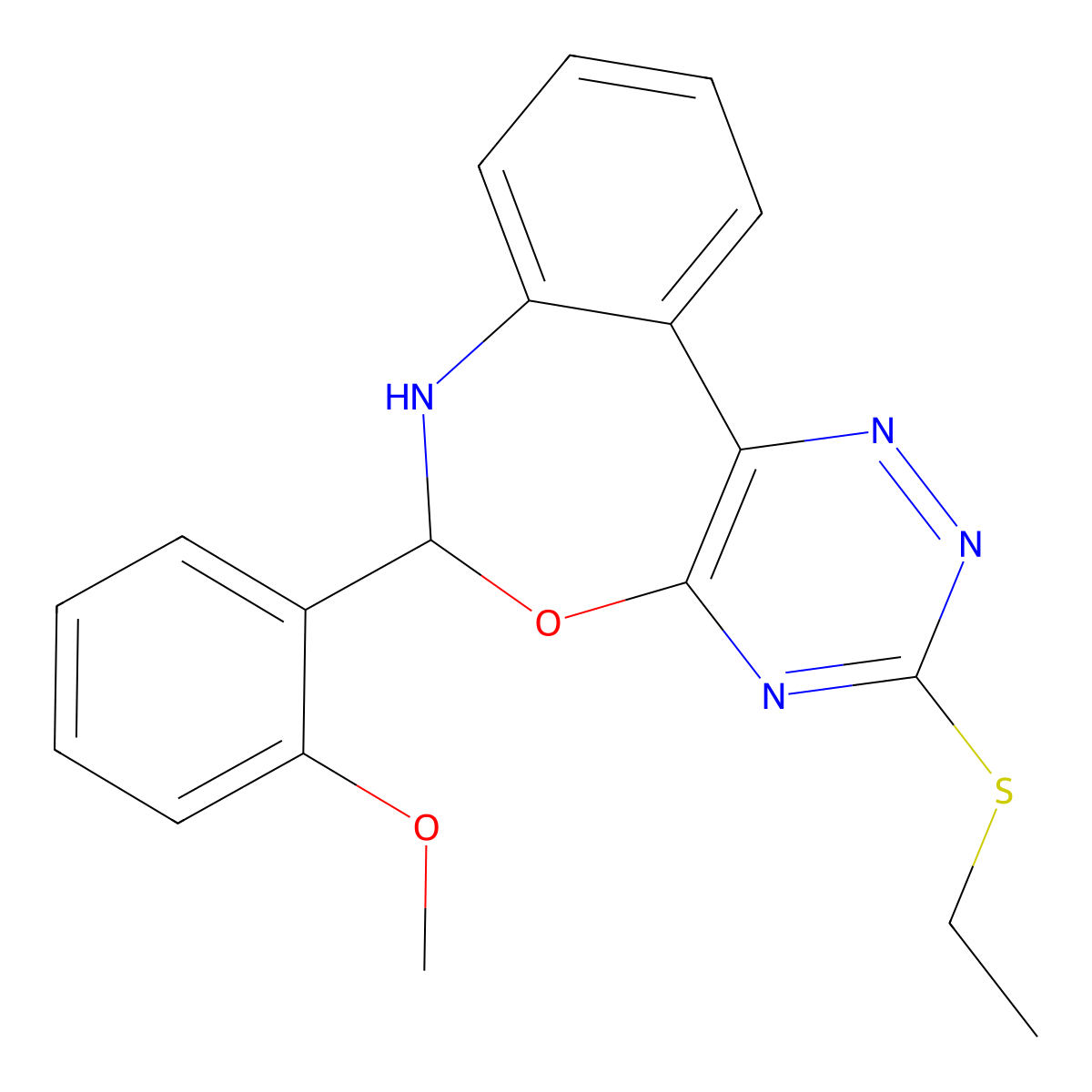 3-Ethylsulfanyl-6-(2-methoxyphenyl)-6,7-dihydro-[1,2,4]triazino[5,6-d][3,1]benzoxazepine molecular structure, CAS 313982-38-6