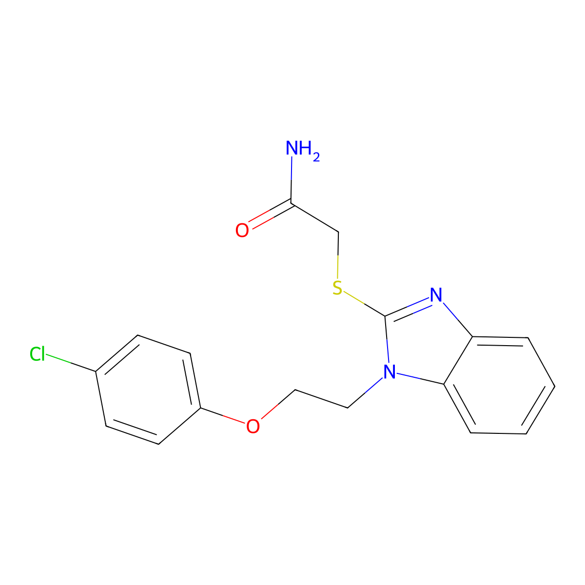 2-[1-[2-(4-Chlorophenoxy)ethyl]benzimidazol-2-yl]sulfanylacetamide molecular structure, CAS 313984-82-6