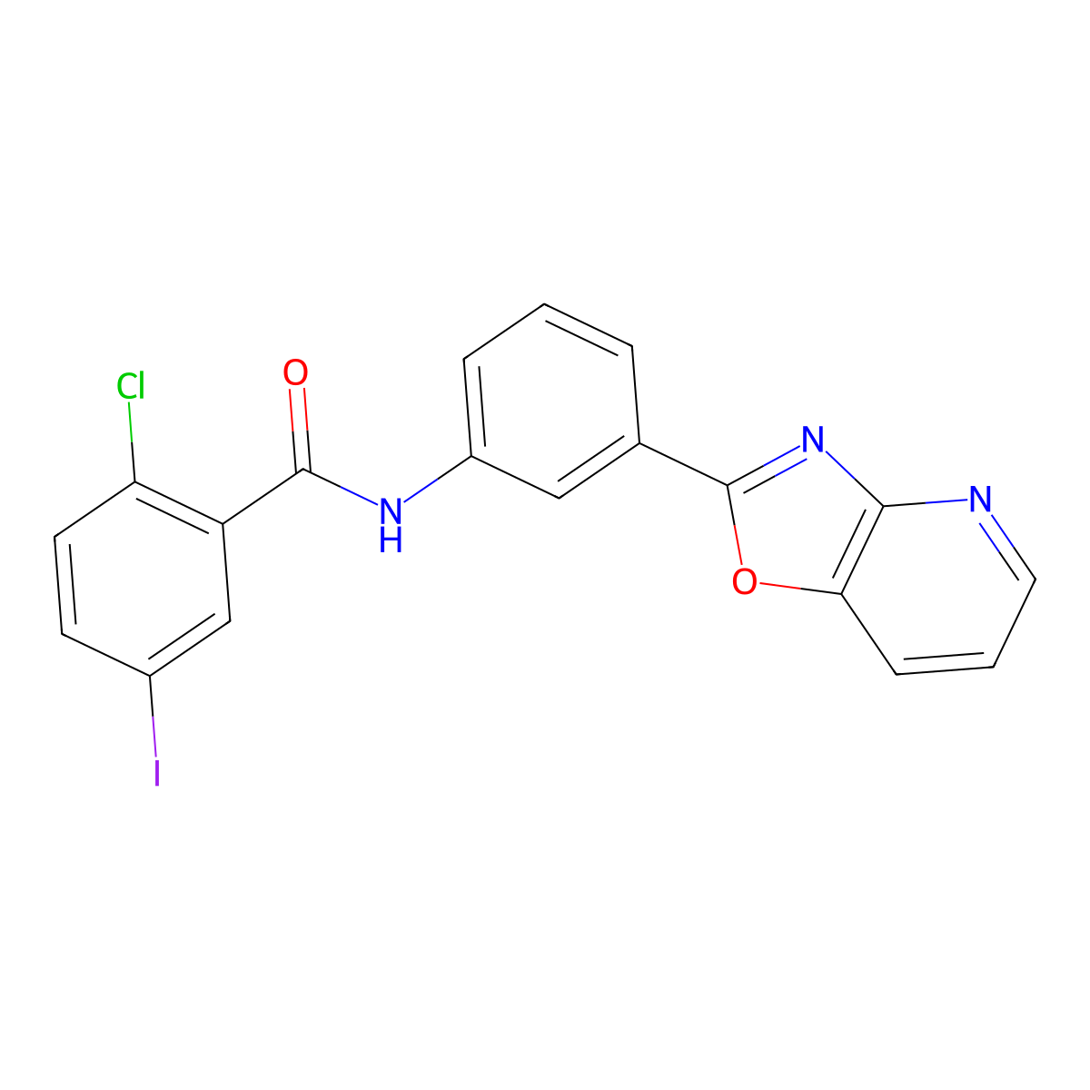 2-chloro-5-iodo-N-[3-([1,3]oxazolo[4,5-b]pyridin-2-yl)phenyl]benzamide molecular structure, CAS 313985-21-6
