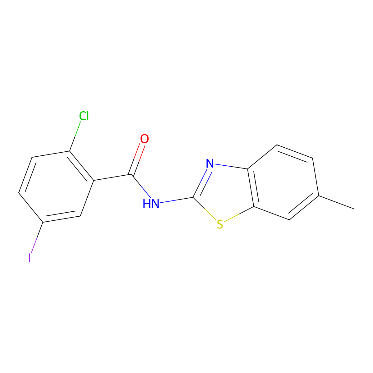 2-chloro-5-iodo-N-(6-methyl-1,3-benzothiazol-2-yl)benzamide molecular structure, CAS 313985-33-0