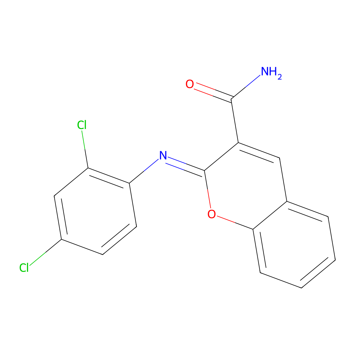 (Z)-2-((2,4-dichlorophenyl)imino)-2H-chromene-3-carboxamide molecular structure, CAS 313985-61-4