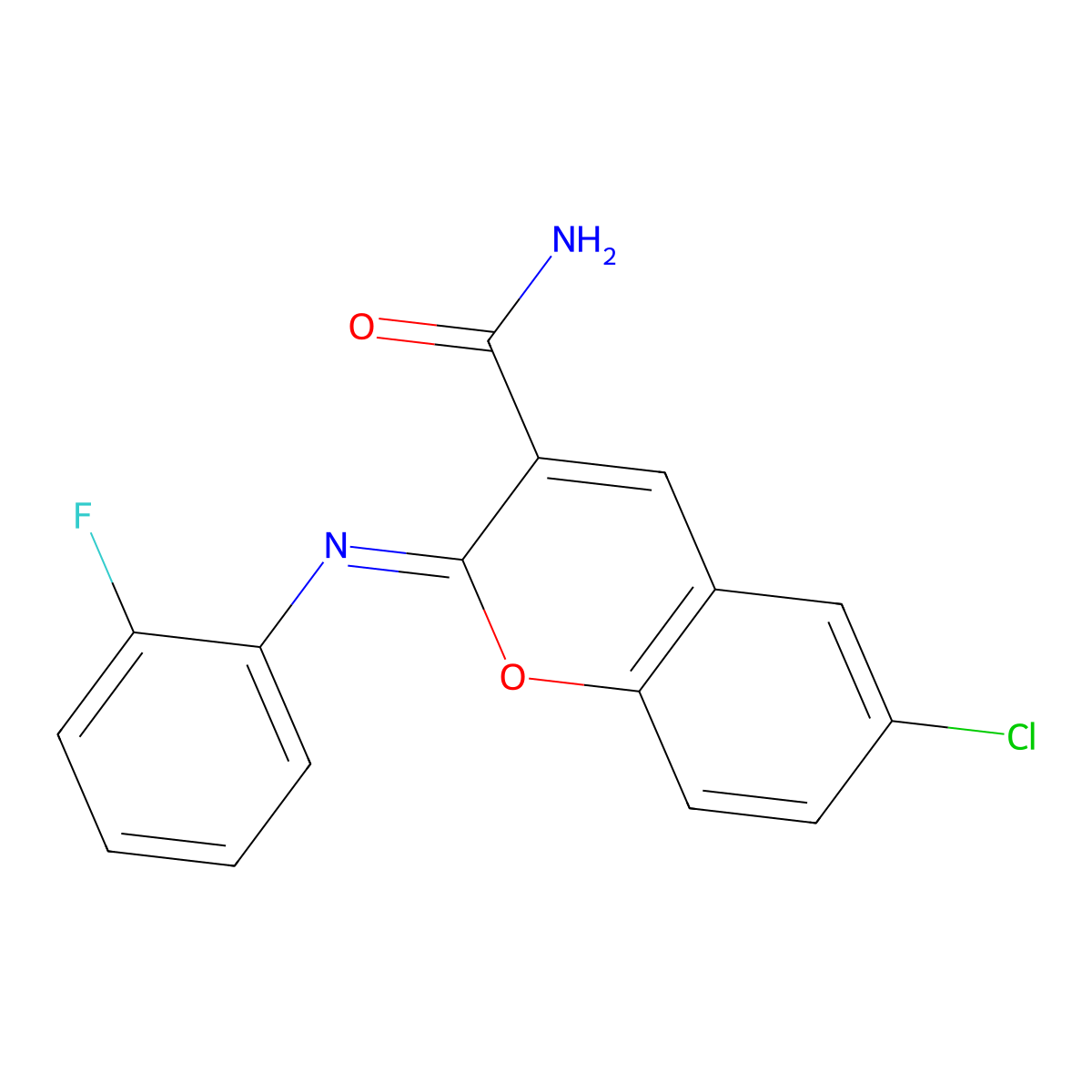 (2Z)-6-chloro-2-[(2-fluorophenyl)imino]-2H-chromene-3-carboxamide molecular structure, CAS 313985-79-4