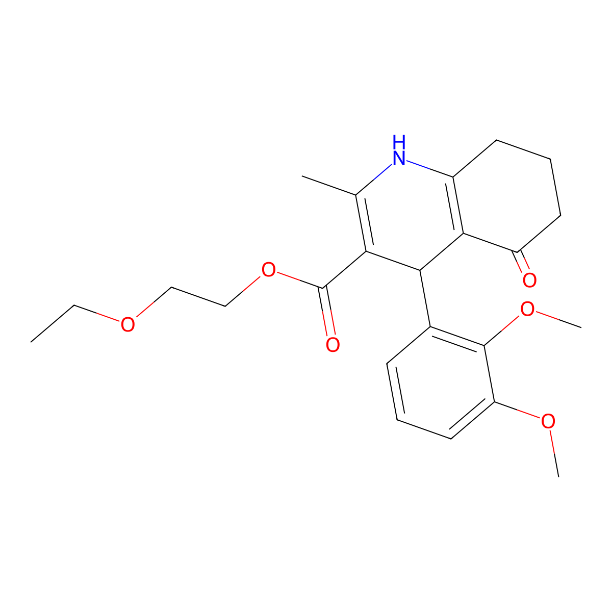 2-(Ethyloxy)ethyl 4-[2,3-bis(methyloxy)phenyl]-2-methyl-5-oxo-1,4,5,6,7,8-hexahydroquinoline-3-carboxylate molecular structure, CAS 313986-07-1