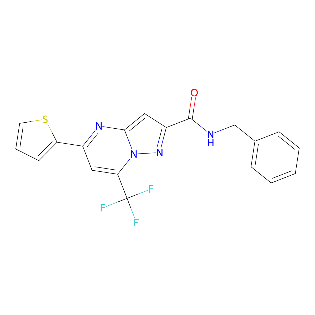 N-benzyl-5-thiophen-2-yl-7-(trifluoromethyl)pyrazolo[1,5-a]pyrimidine-2-carboxamide molecular structure, CAS 313986-29-7
