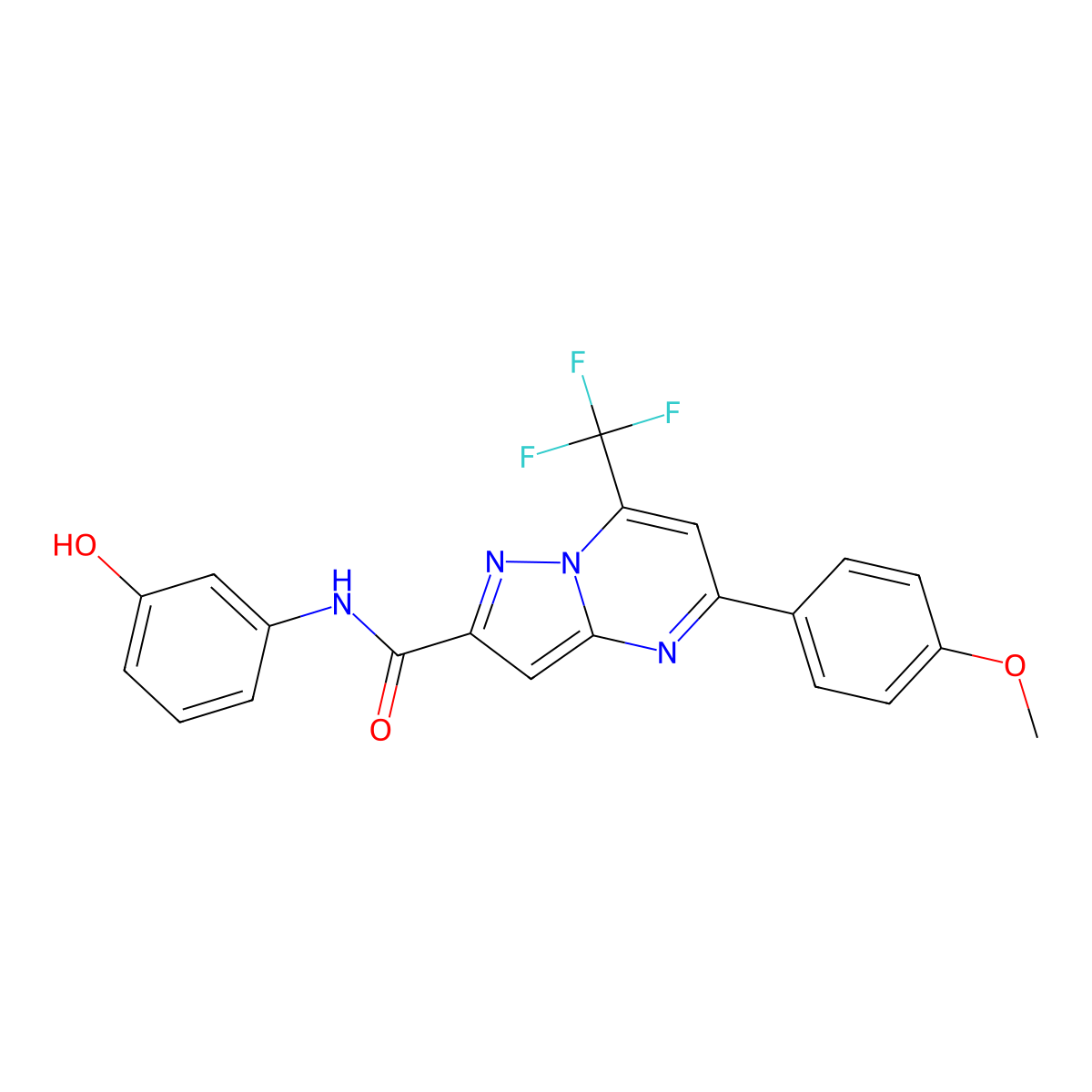 N-(3-hydroxyphenyl)-5-(4-methoxyphenyl)-7-(trifluoromethyl)pyrazolo[1,5-a]pyrimidine-2-carboxamide molecular structure, CAS 313986-49-1