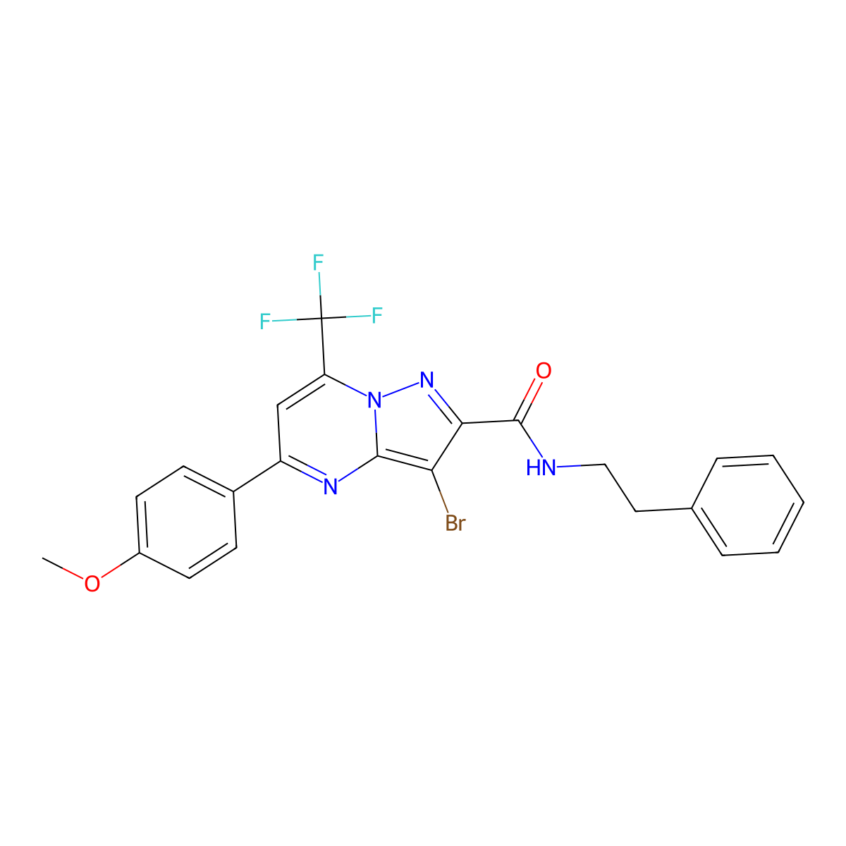 3-bromo-5-(4-methoxyphenyl)-N-(2-phenylethyl)-7-(trifluoromethyl)pyrazolo[1,5-a]pyrimidine-2-carboxamide molecular structure, CAS 313986-50-4