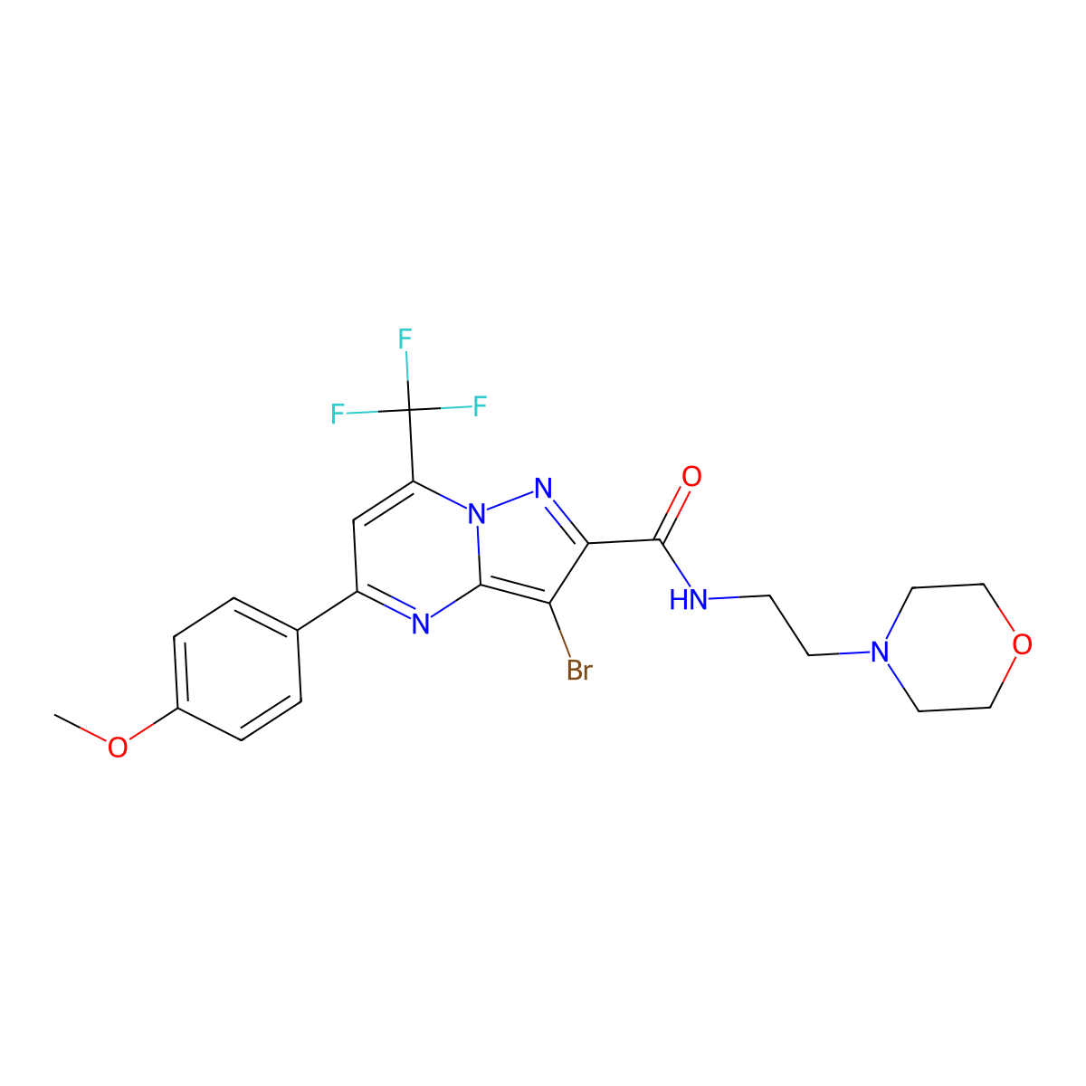 3-bromo-5-(4-methoxyphenyl)-N-(2-morpholin-4-ylethyl)-7-(trifluoromethyl)pyrazolo[1,5-a]pyrimidine-2-carboxamide molecular structure, CAS 313986-51-5