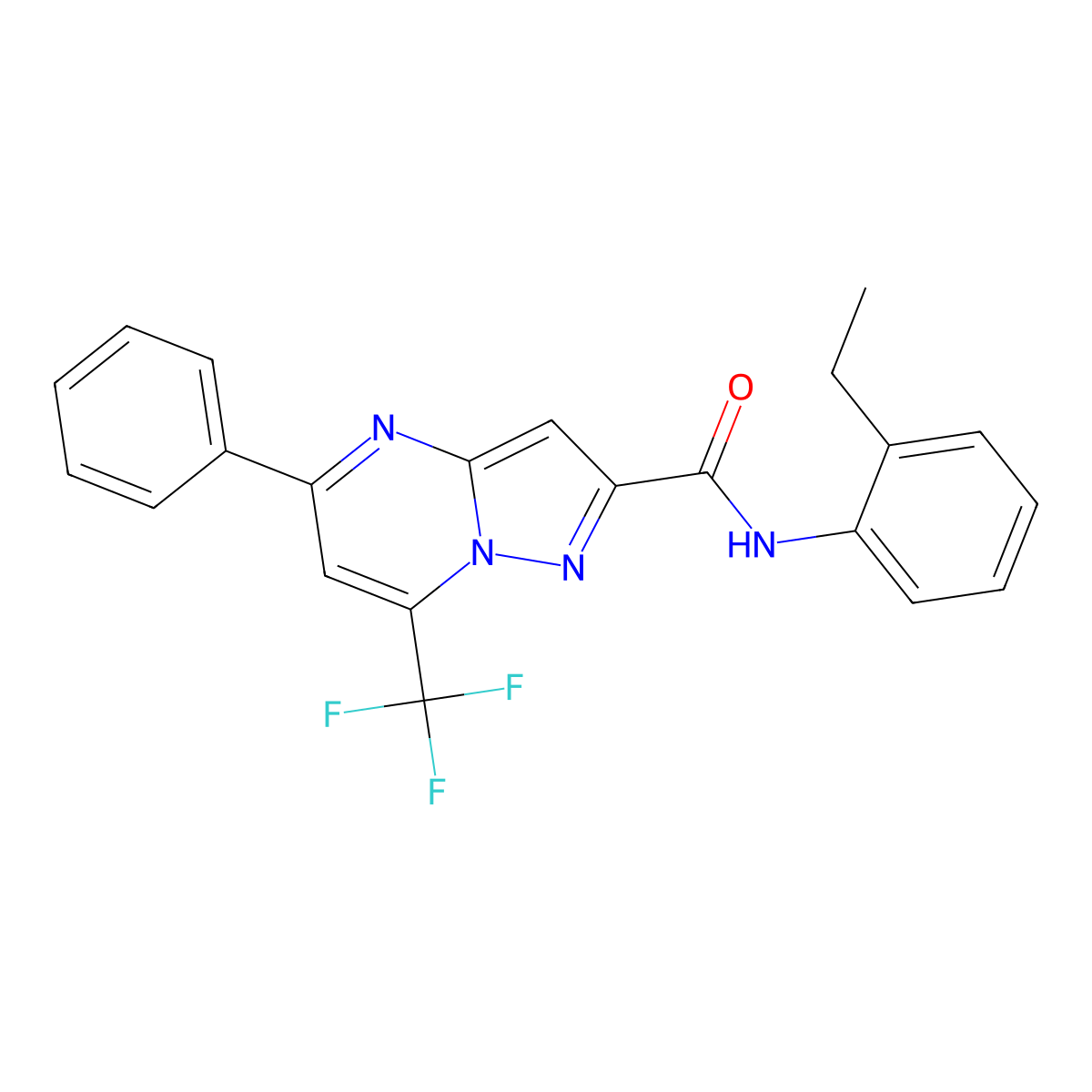 N-(2-ethylphenyl)-5-phenyl-7-(trifluoromethyl)pyrazolo[1,5-a]pyrimidine-2-carboxamide molecular structure, CAS 313986-55-9