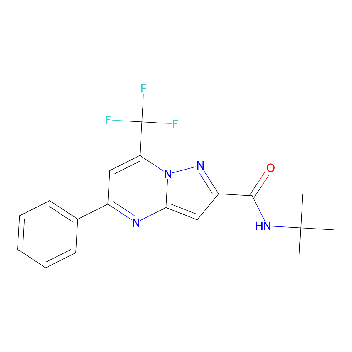 N-tert-butyl-5-phenyl-7-(trifluoromethyl)pyrazolo[1,5-a]pyrimidine-2-carboxamide molecular structure, CAS 313986-66-2