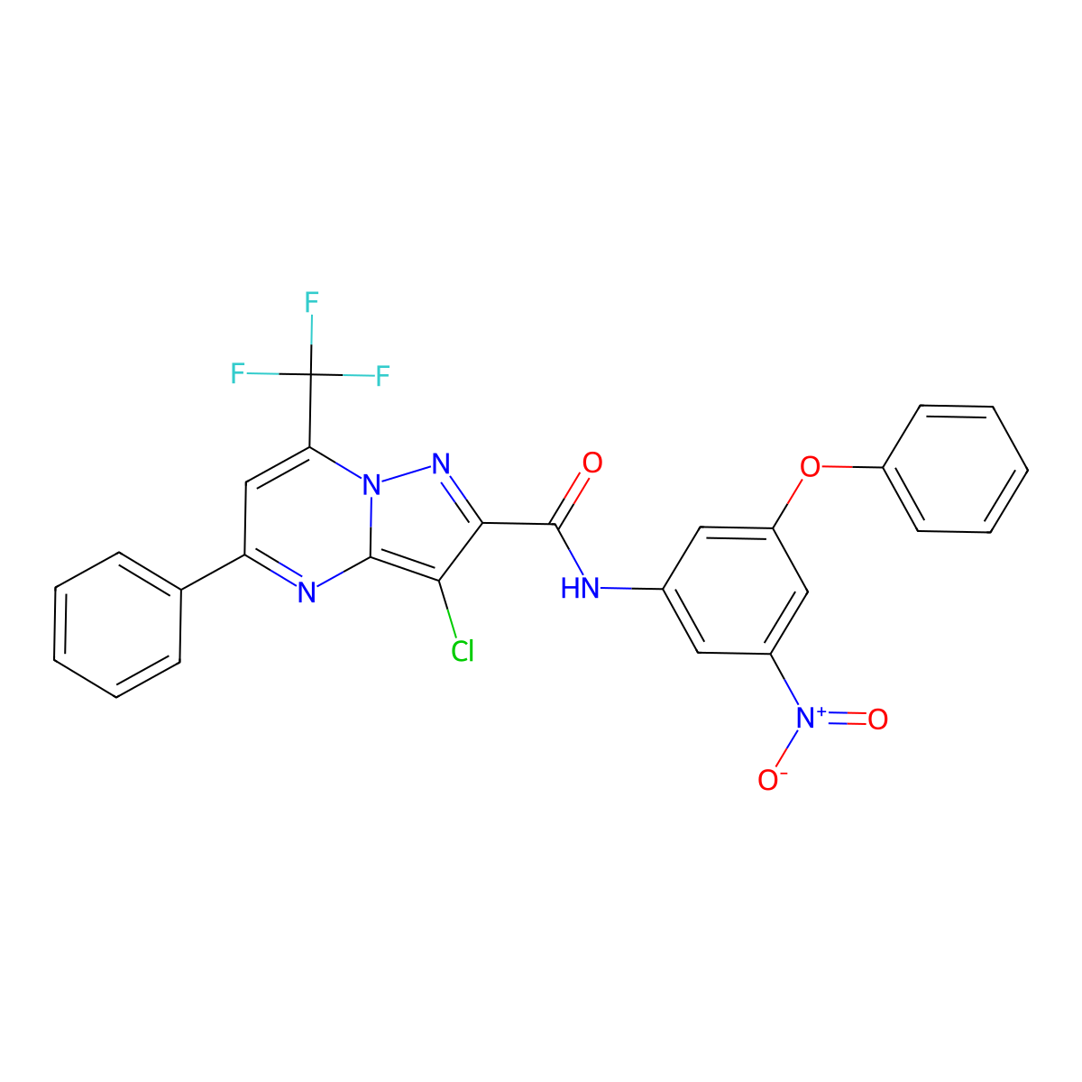 3-chloro-N-(3-nitro-5-phenoxyphenyl)-5-phenyl-7-(trifluoromethyl)pyrazolo[1,5-a]pyrimidine-2-carboxamide molecular structure, CAS 313986-82-2
