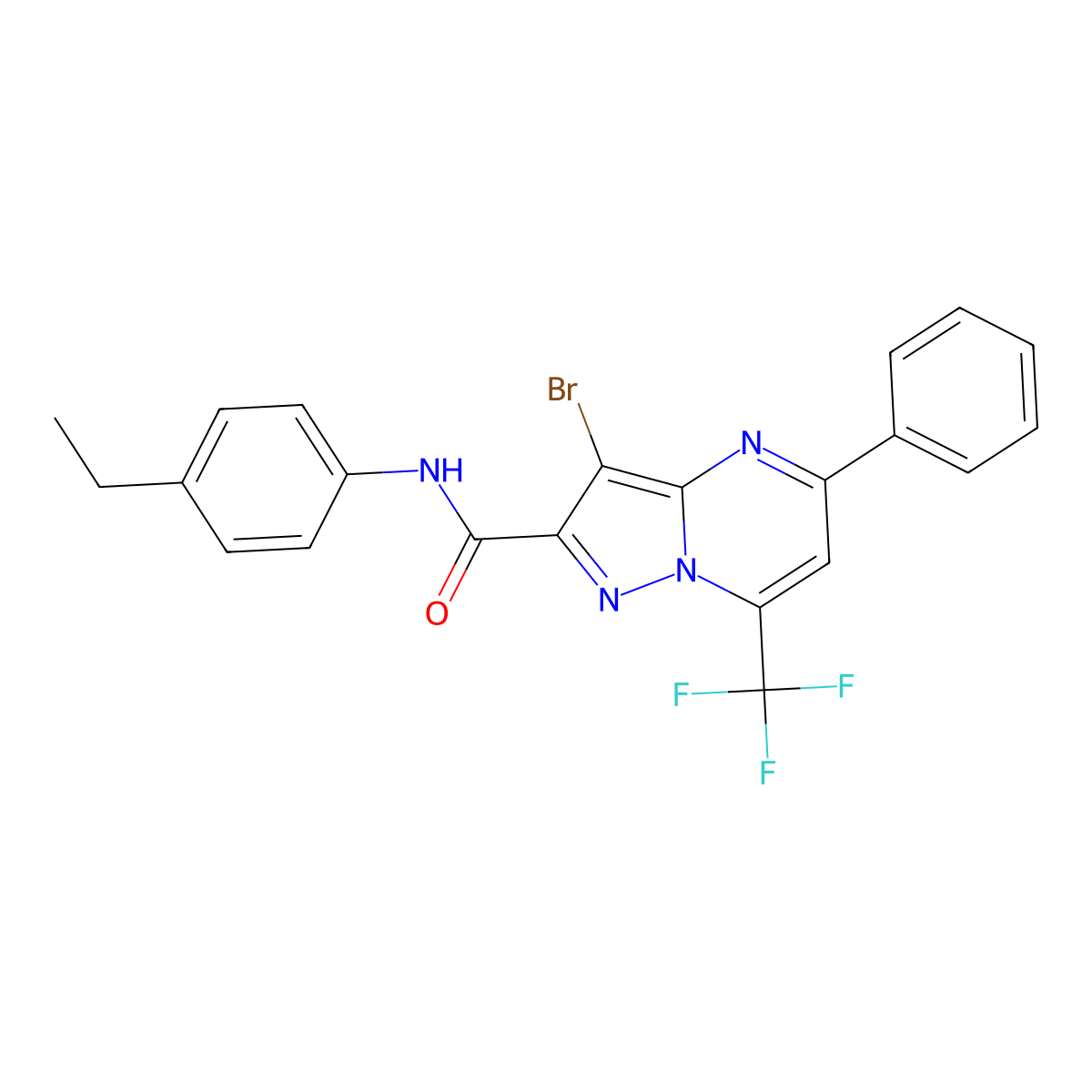 3-bromo-N-(4-ethylphenyl)-5-phenyl-7-(trifluoromethyl)pyrazolo[1,5-a]pyrimidine-2-carboxamide molecular structure, CAS 313986-94-6