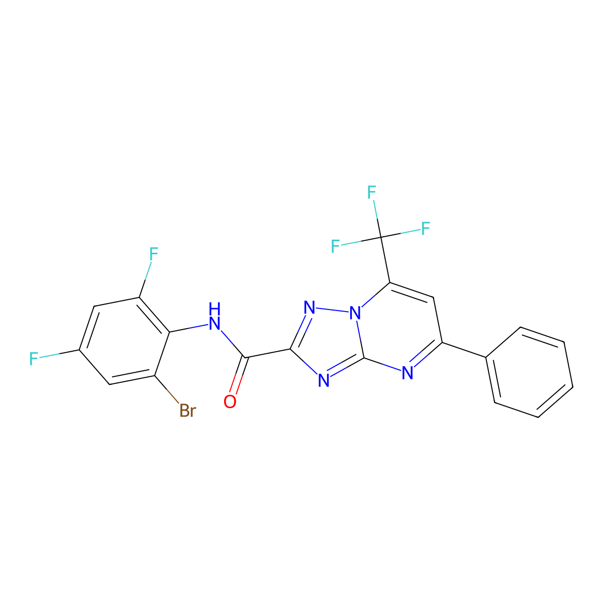 N-(2-bromo-4,6-difluorophenyl)-5-phenyl-7-(trifluoromethyl)[1,2,4]triazolo[1,5-a]pyrimidine-2-carboxamide molecular structure, CAS 313987-15-4