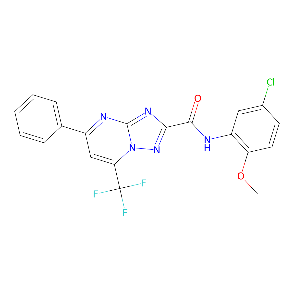 N-(5-chloro-2-methoxyphenyl)-5-phenyl-7-(trifluoromethyl)-[1,2,4]triazolo[1,5-a]pyrimidine-2-carboxamide molecular structure, CAS 313987-18-7