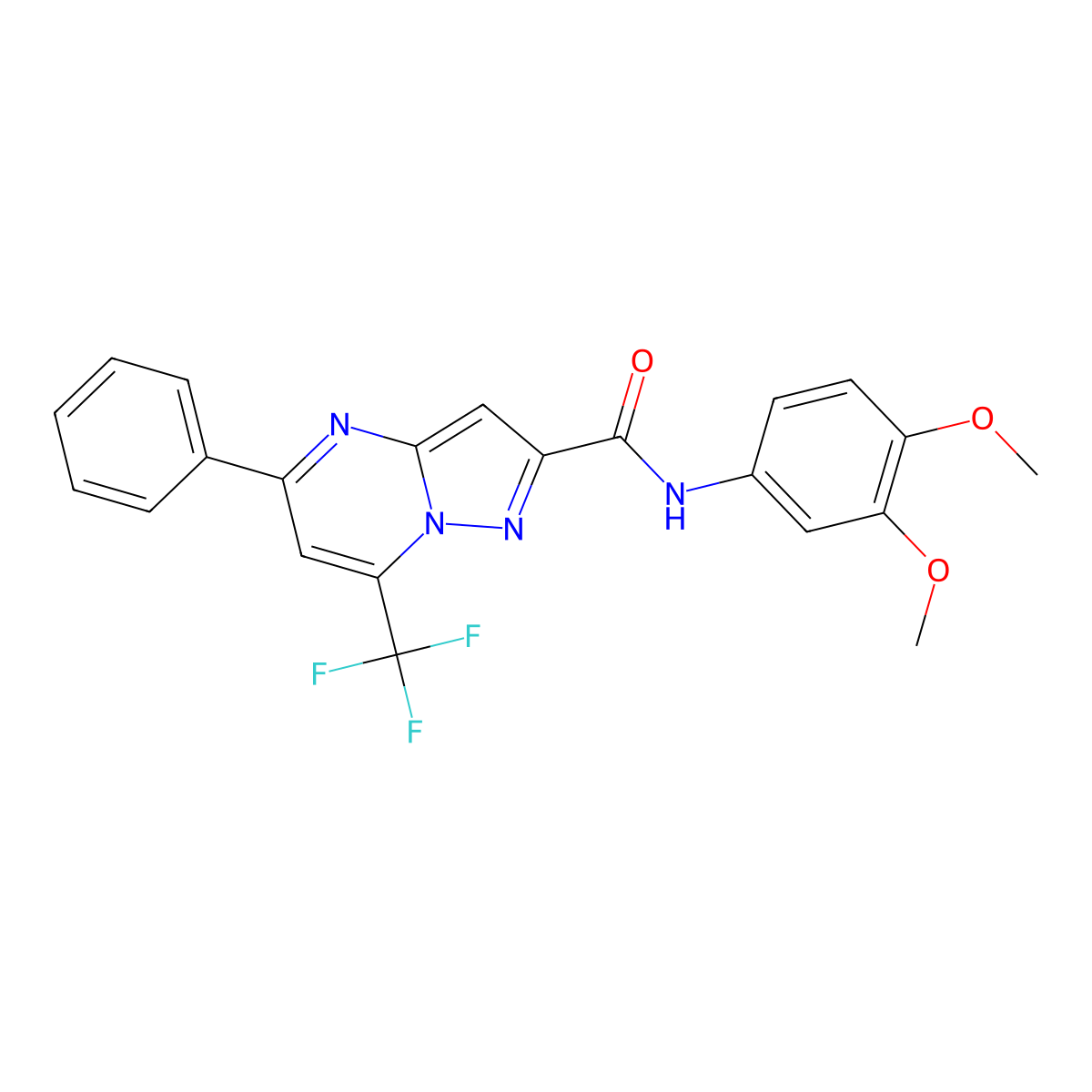 N-(3,4-dimethoxyphenyl)-5-phenyl-7-(trifluoromethyl)pyrazolo[1,5-a]pyrimidine-2-carboxamide molecular structure, CAS 313987-28-9