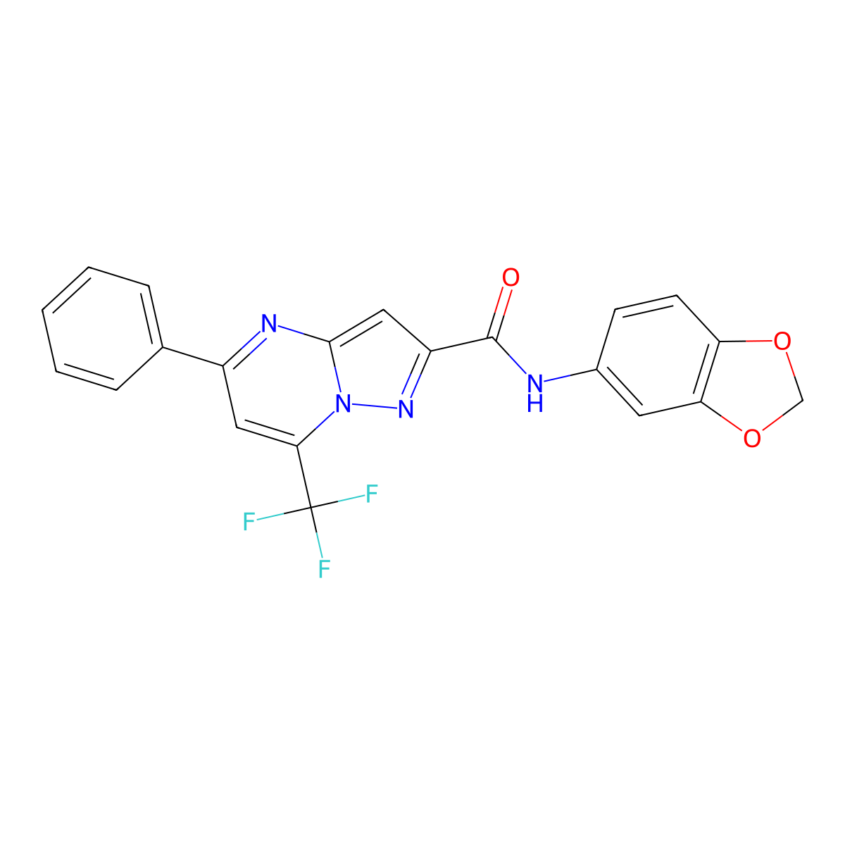 N-(1,3-benzodioxol-5-yl)-5-phenyl-7-(trifluoromethyl)pyrazolo[1,5-a]pyrimidine-2-carboxamide molecular structure, CAS 313987-32-5