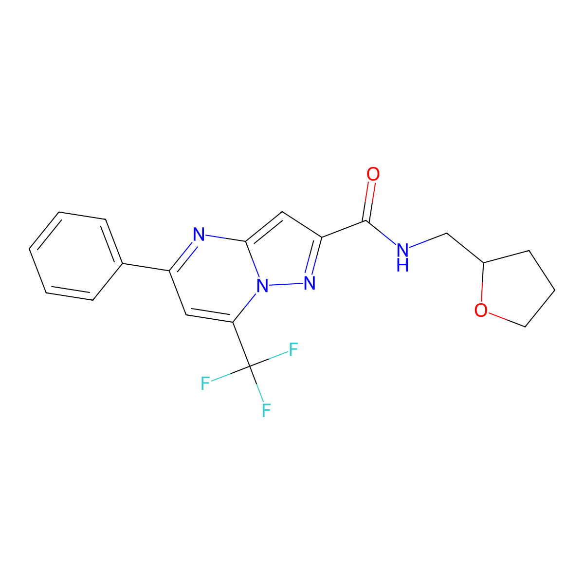 N-(oxolan-2-ylmethyl)-5-phenyl-7-(trifluoromethyl)pyrazolo[1,5-a]pyrimidine-2-carboxamide molecular structure, CAS 313987-35-8