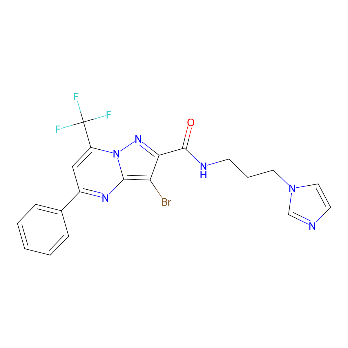3-bromo-N-[3-(1H-imidazol-1-yl)propyl]-5-phenyl-7-(trifluoromethyl)pyrazolo[1,5-a]pyrimidine-2-carboxamide molecular structure, CAS 313987-49-4