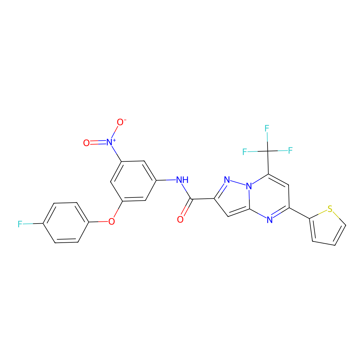N-[3-(4-fluorophenoxy)-5-nitrophenyl]-5-(thiophen-2-yl)-7-(trifluoromethyl)pyrazolo[1,5-a]pyrimidine-2-carboxamide molecular structure, CAS 313987-72-3