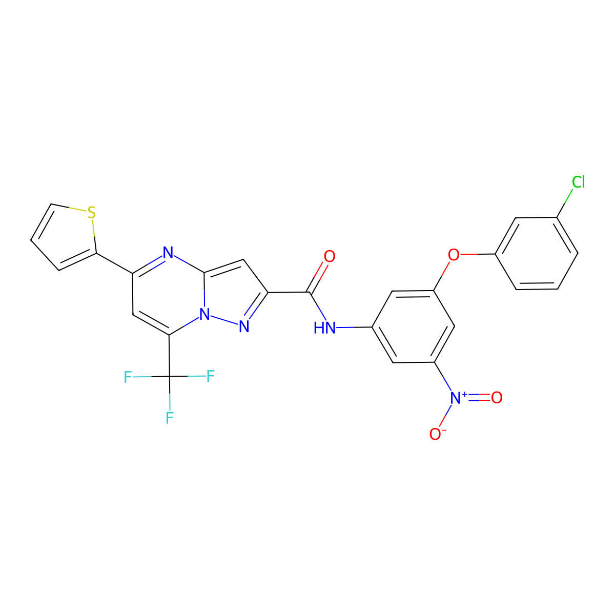 N-[3-(3-chlorophenoxy)-5-nitrophenyl]-5-thiophen-2-yl-7-(trifluoromethyl)pyrazolo[1,5-a]pyrimidine-2-carboxamide molecular structure, CAS 313987-73-4