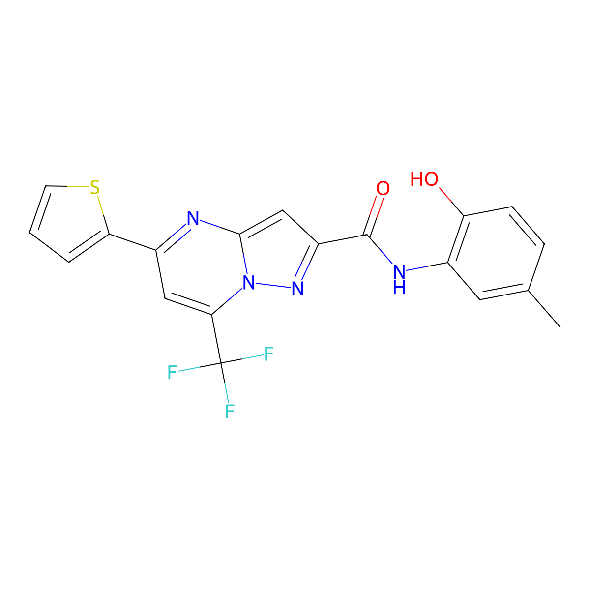 N-(2-hydroxy-5-methylphenyl)-5-(2-thienyl)-7-(trifluoromethyl)pyrazolo[1,5-a]pyrimidine-2-carboxamide molecular structure, CAS 313987-81-4