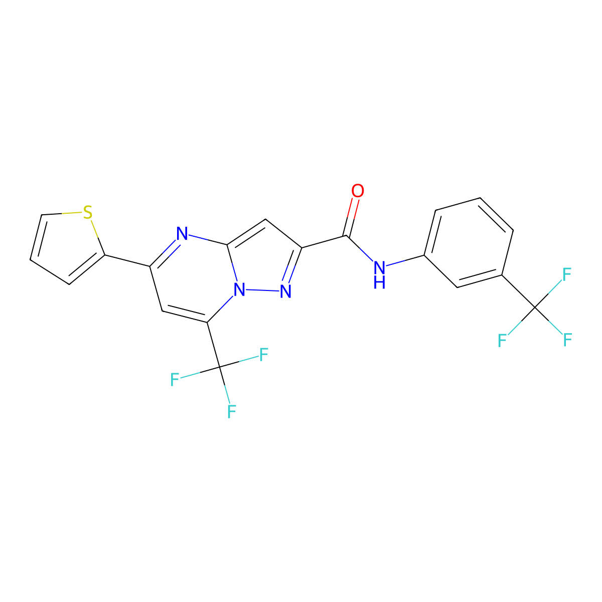 5-(thiophen-2-yl)-7-(trifluoromethyl)-N-[3-(trifluoromethyl)phenyl]pyrazolo[1,5-a]pyrimidine-2-carboxamide molecular structure, CAS 313987-82-5