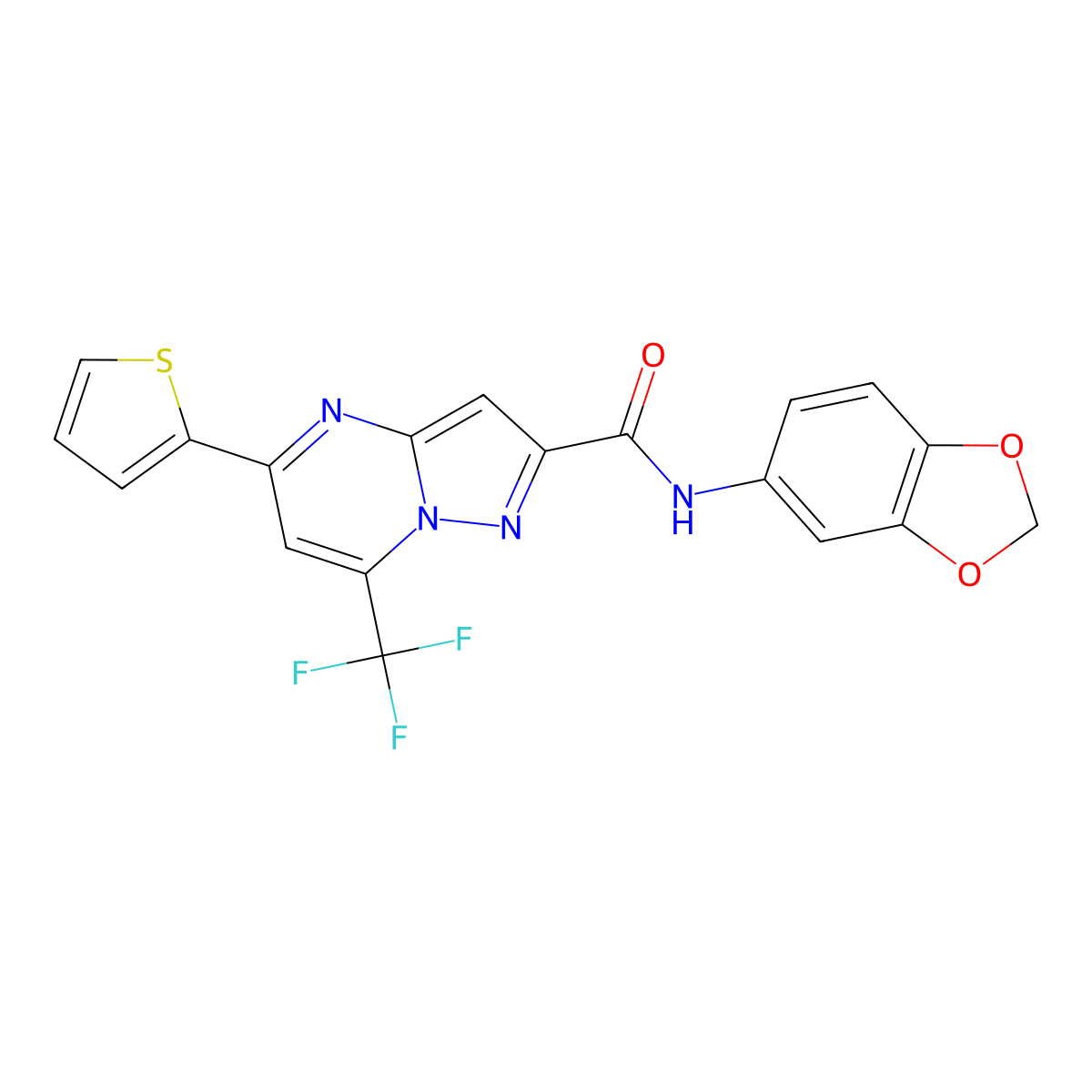 N-(1,3-benzodioxol-5-yl)-5-thiophen-2-yl-7-(trifluoromethyl)pyrazolo[1,5-a]pyrimidine-2-carboxamide molecular structure, CAS 313987-88-1
