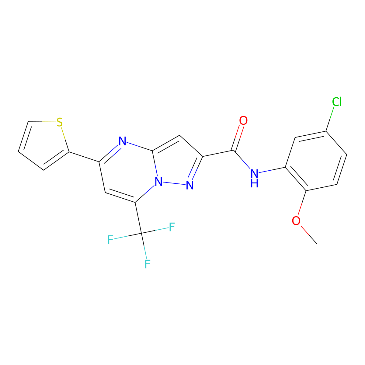 N-(5-chloro-2-methoxyphenyl)-5-(2-thienyl)-7-(trifluoromethyl)pyrazolo[1,5-a]pyrimidine-2-carboxamide molecular structure, CAS 313987-93-8