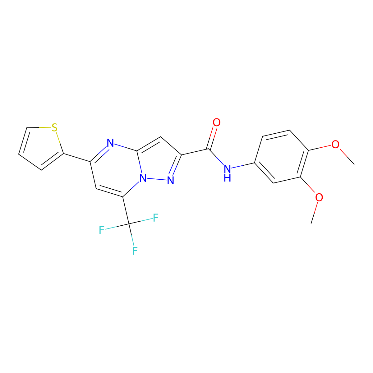 N-(3,4-dimethoxyphenyl)-5-thiophen-2-yl-7-(trifluoromethyl)pyrazolo[1,5-a]pyrimidine-2-carboxamide molecular structure, CAS 313987-95-0