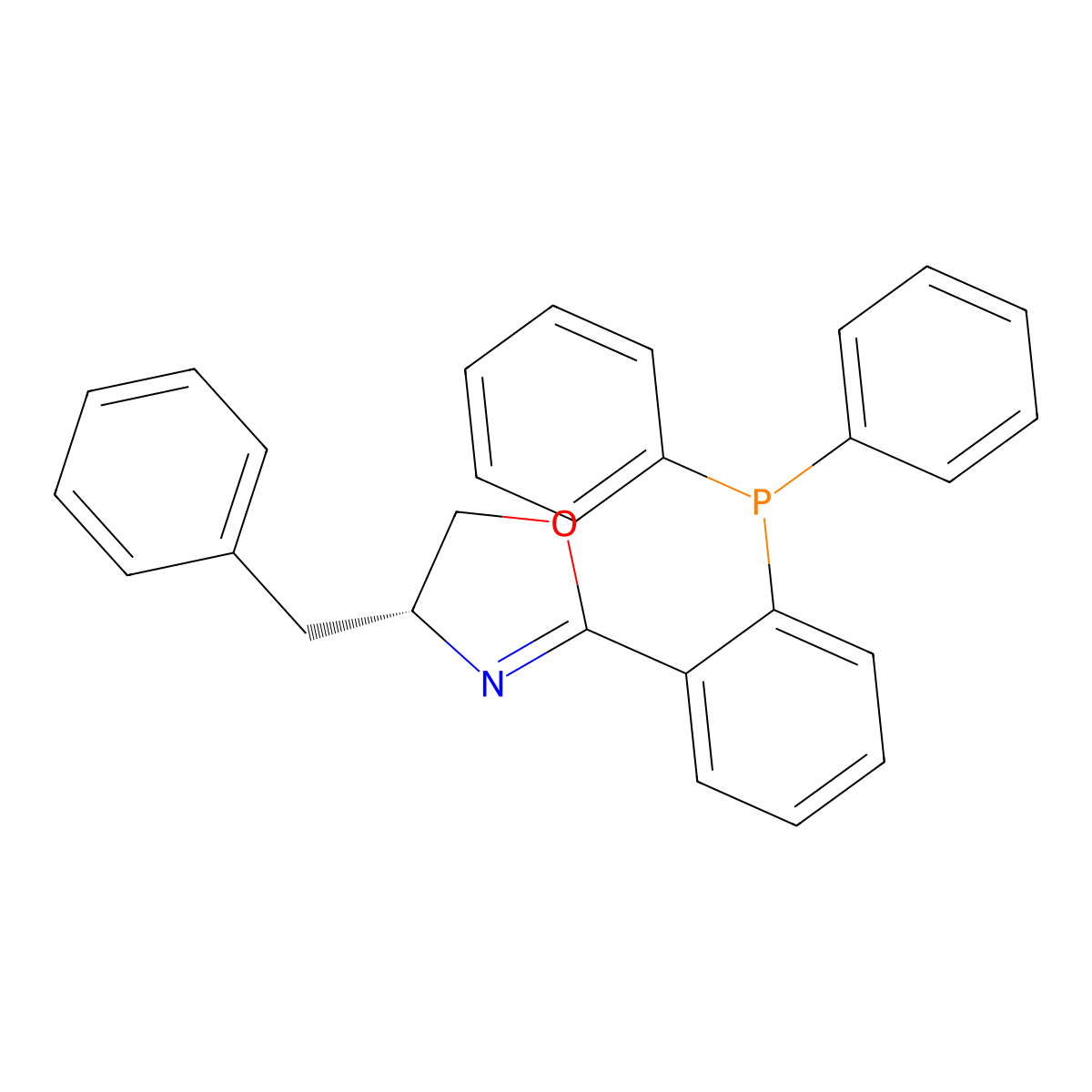 (R)-4-benzyl-2-(2-(diphenylphosphino)phenyl)-4,5-dihydrooxazole , (R)-Bn-Phox molecular structure, CAS 314020-70-7