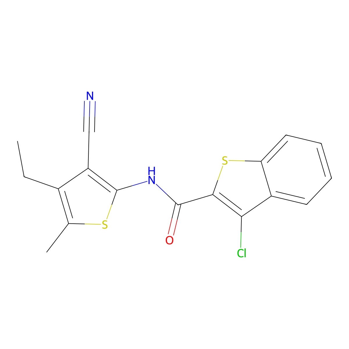 3-chloro-N-(3-cyano-4-ethyl-5-methylthiophen-2-yl)-1-benzothiophene-2-carboxamide molecular structure, CAS 314022-12-3