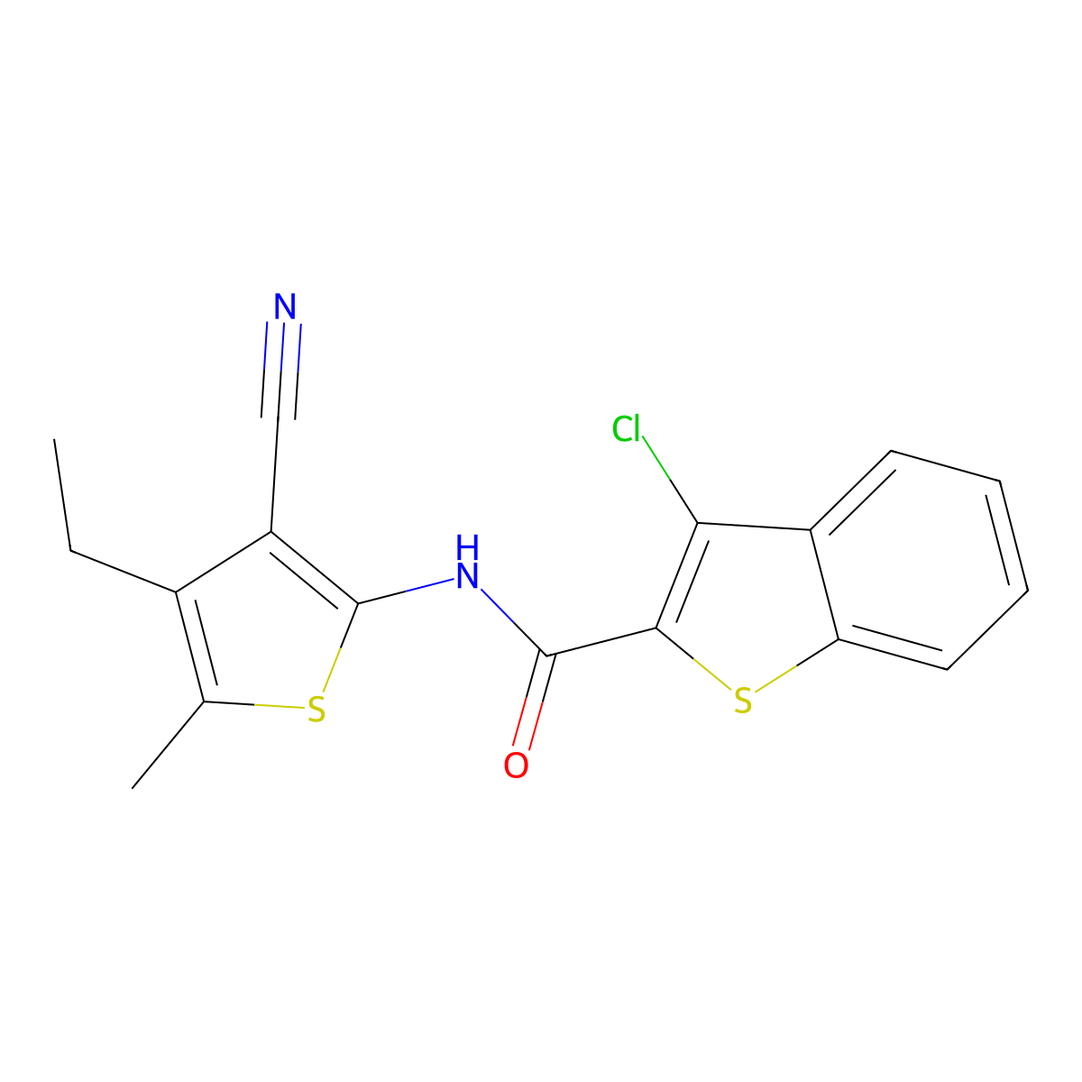 3-chloro-N-(3-cyano-4-ethyl-5-methylthiophen-2-yl)-1-benzothiophene-2-carboxamide molecular structure, CAS 314022-12-3