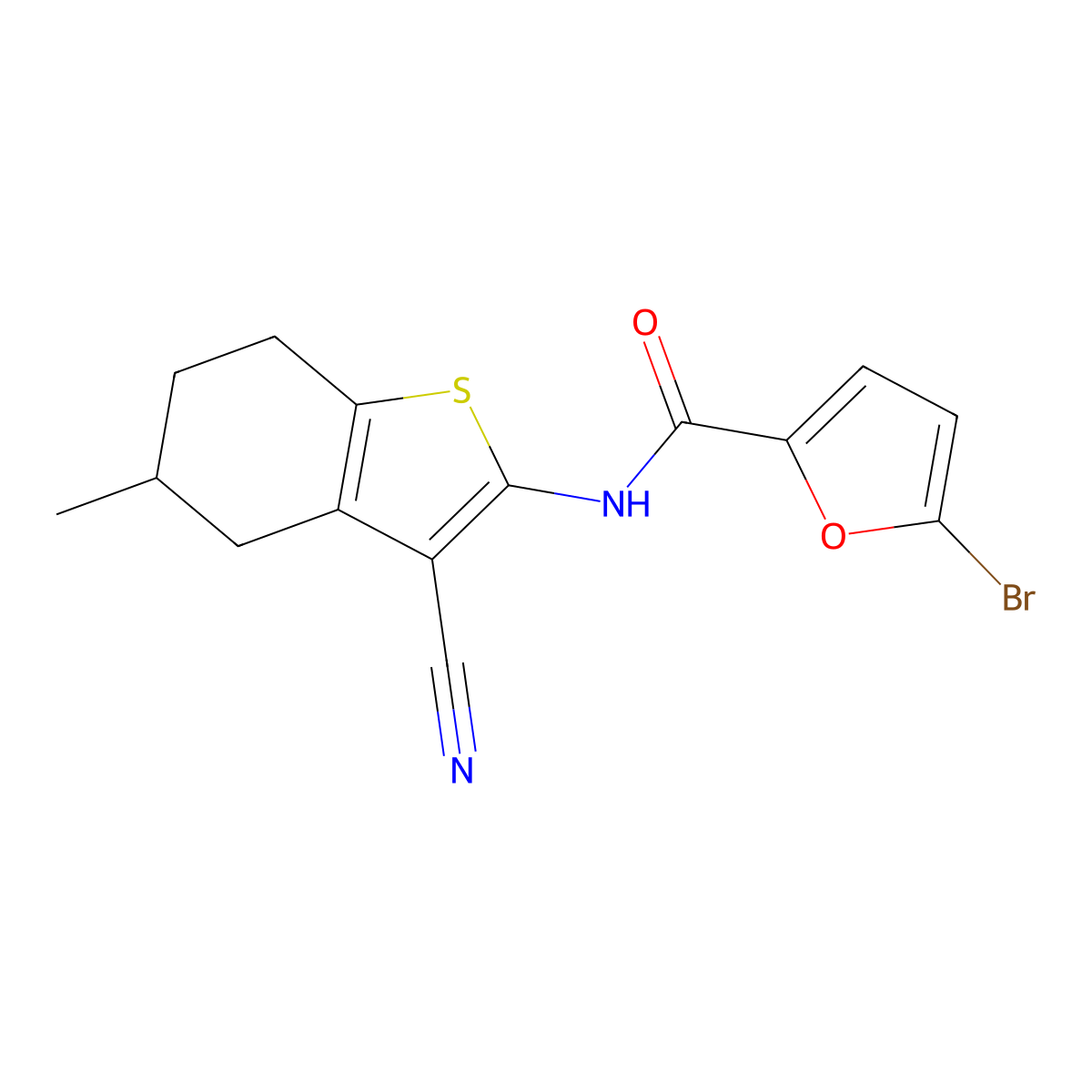 5-bromo-N-(3-cyano-5-methyl-4,5,6,7-tetrahydro-1-benzothiophen-2-yl)furan-2-carboxamide molecular structure, CAS 314022-14-5