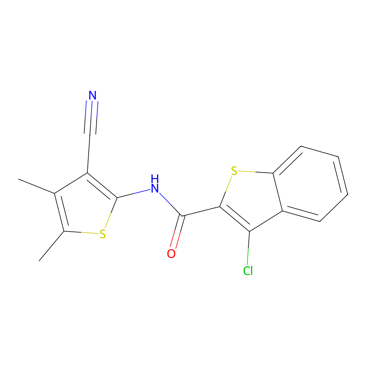 3-chloro-N-(3-cyano-4,5-dimethylthiophen-2-yl)-1-benzothiophene-2-carboxamide molecular structure, CAS 314022-15-6