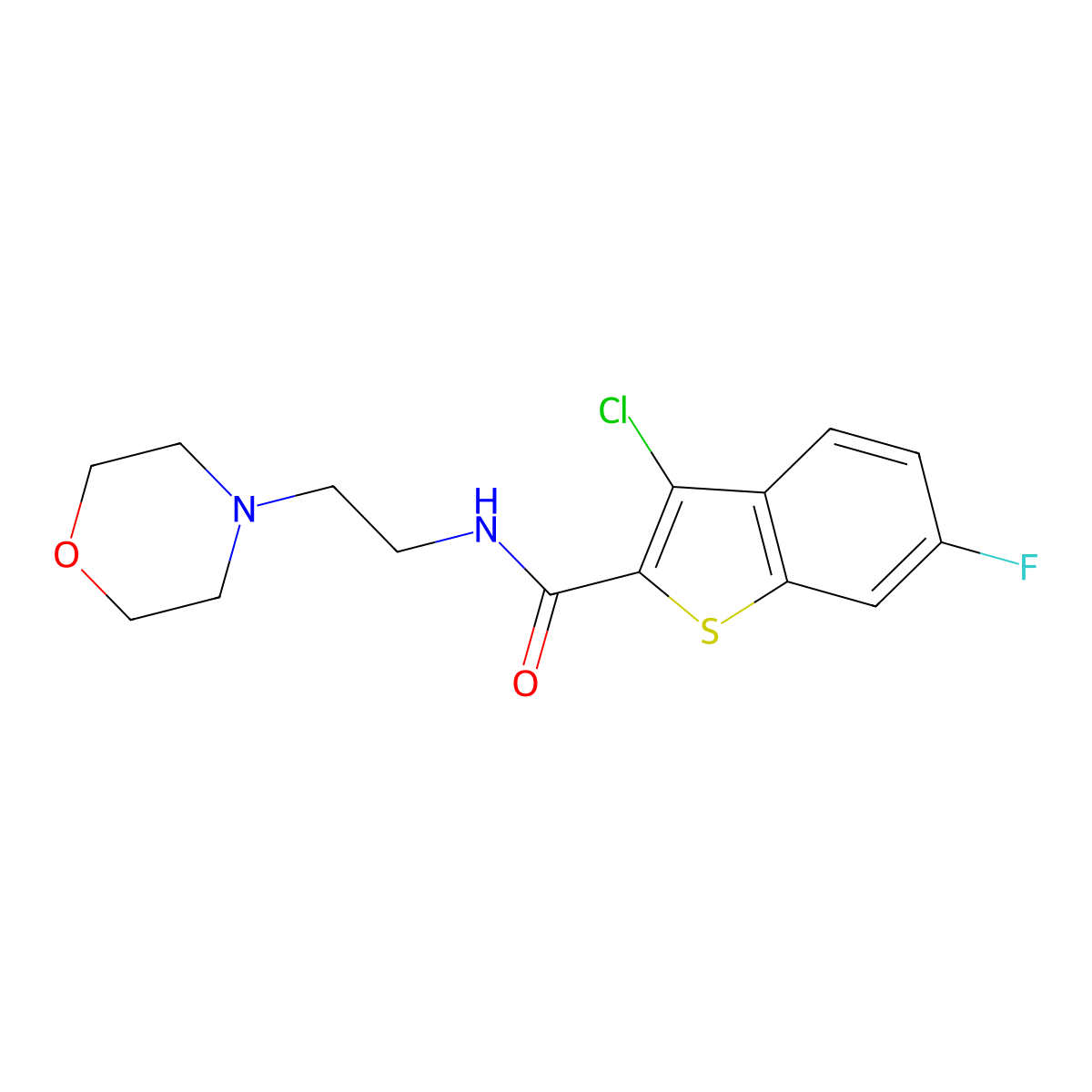 3-chloro-6-fluoro-N-[2-(morpholin-4-yl)ethyl]-1-benzothiophene-2-carboxamide molecular structure, CAS 314022-31-6