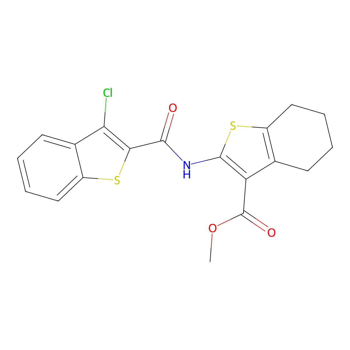 Methyl 2-[(3-chloro-1-benzothiophene-2-carbonyl)amino]-4,5,6,7-tetrahydro-1-benzothiophene-3-carboxylate molecular structure, CAS 314022-36-1