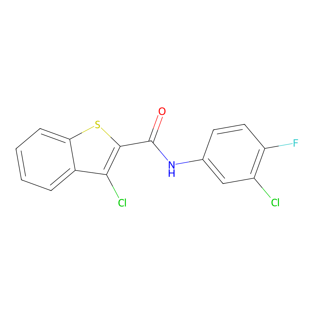 3-Chloro-N-(3-chloro-4-fluorophenyl)benzo(b)thiophene-2-carboxamide molecular structure, CAS 314022-38-3