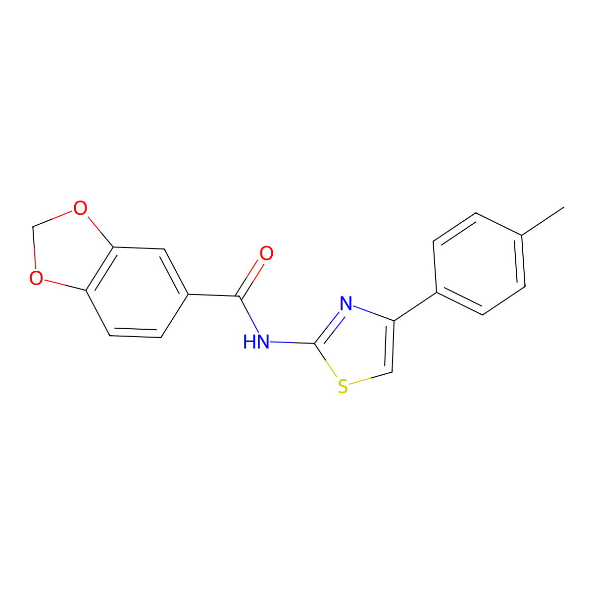 N-[4-(4-methylphenyl)-1,3-thiazol-2-yl]-1,3-benzodioxole-5-carboxamide molecular structure, CAS 314022-96-3