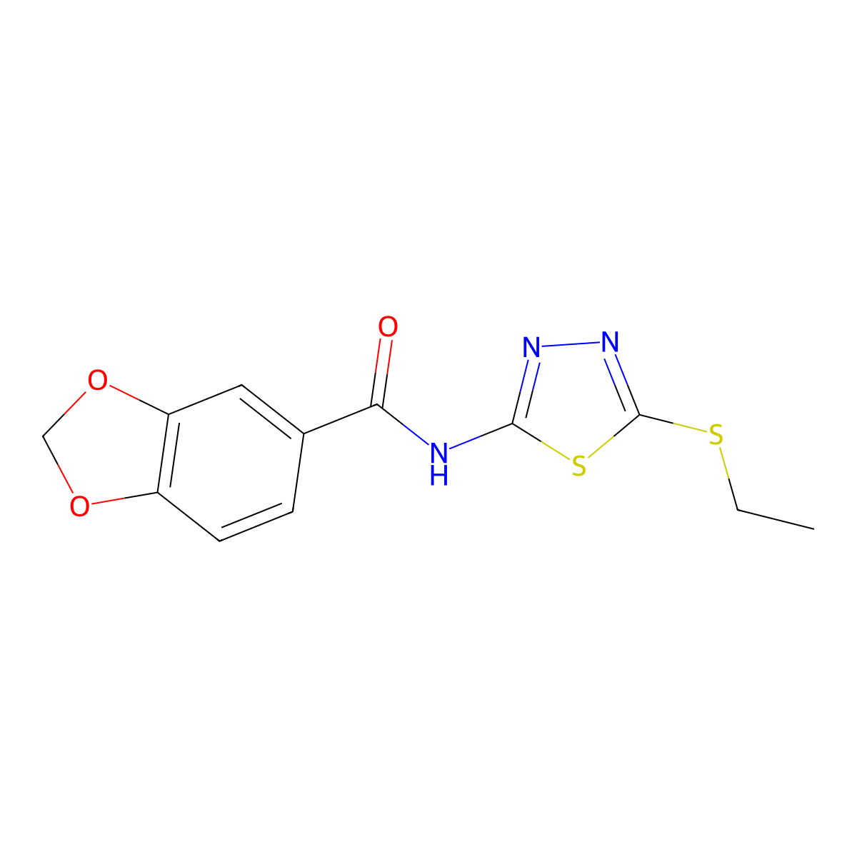 N-[5-(ethylsulfanyl)-1,3,4-thiadiazol-2-yl]-1,3-benzodioxole-5-carboxamide molecular structure, CAS 314023-12-6
