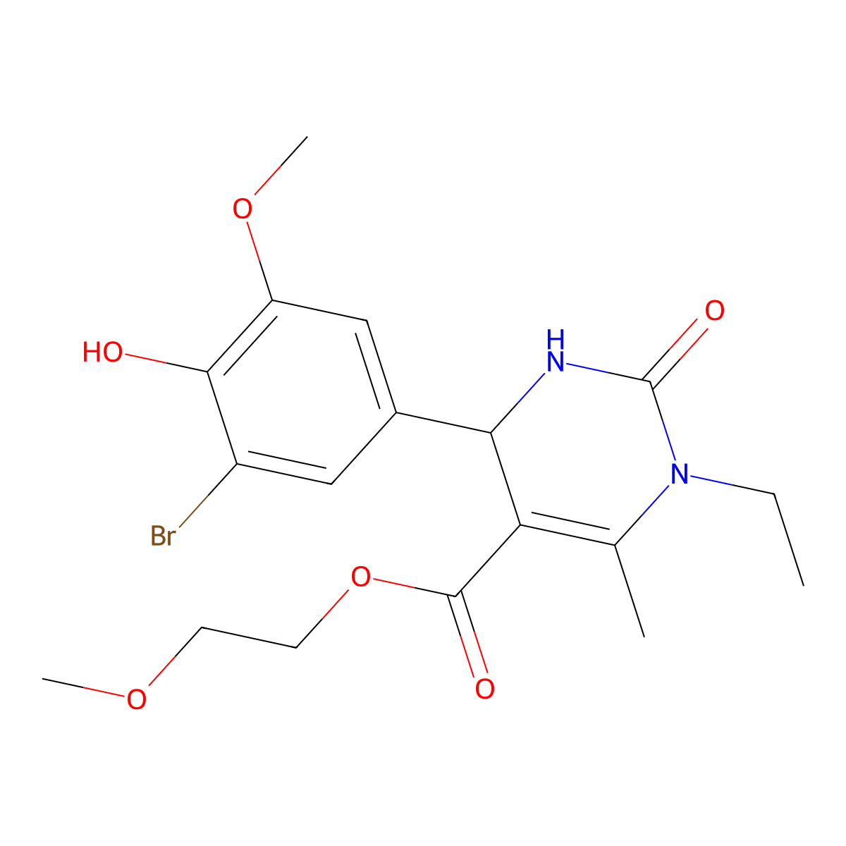 2-Methoxyethyl 4-(3-bromo-4-hydroxy-5-methoxyphenyl)-1-ethyl-6-methyl-2-oxo-1,2,3,4-tetrahydropyrimidine-5-carboxylate molecular structure, CAS 314025-51-9