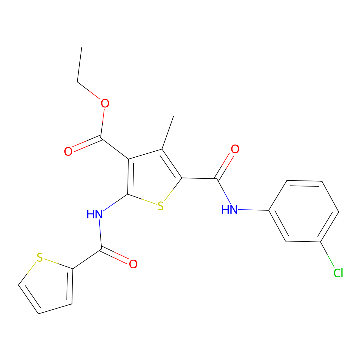 Ethyl 5-[(3-chloroanilino)carbonyl]-4-methyl-2-[(2-thienylcarbonyl)amino]-3-thiophenecarboxylate molecular structure, CAS 314025-55-3