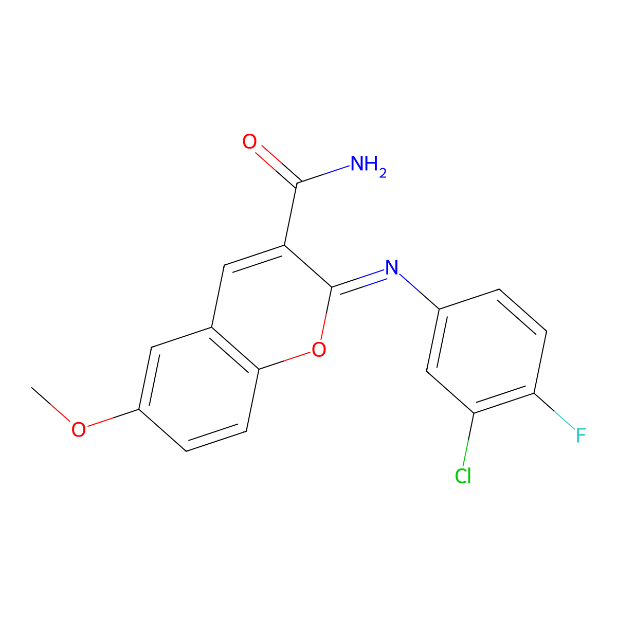 (2Z)-2-[(3-chloro-4-fluorophenyl)imino]-6-methoxy-2H-chromene-3-carboxamide molecular structure, CAS 314025-99-5