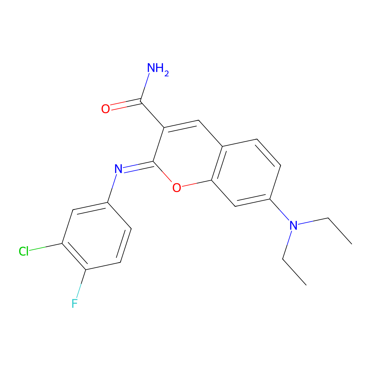 (2E)-2-[(3-chloro-4-fluorophenyl)imino]-7-(diethylamino)-2H-chromene-3-carboxamide molecular structure, CAS 314026-01-2