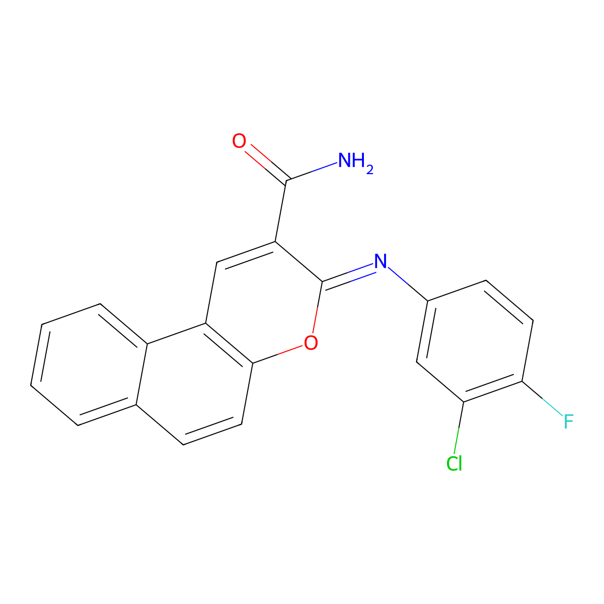 (3Z)-3-[(3-chloro-4-fluorophenyl)imino]-3H-benzo[f]chromene-2-carboxamide molecular structure, CAS 314026-02-3