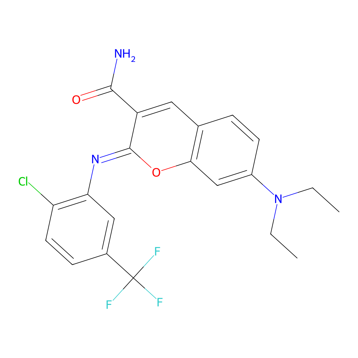 (2Z)-2-{[2-chloro-5-(trifluoromethyl)phenyl]imino}-7-(diethylamino)-2H-chromene-3-carboxamide molecular structure, CAS 314026-06-7