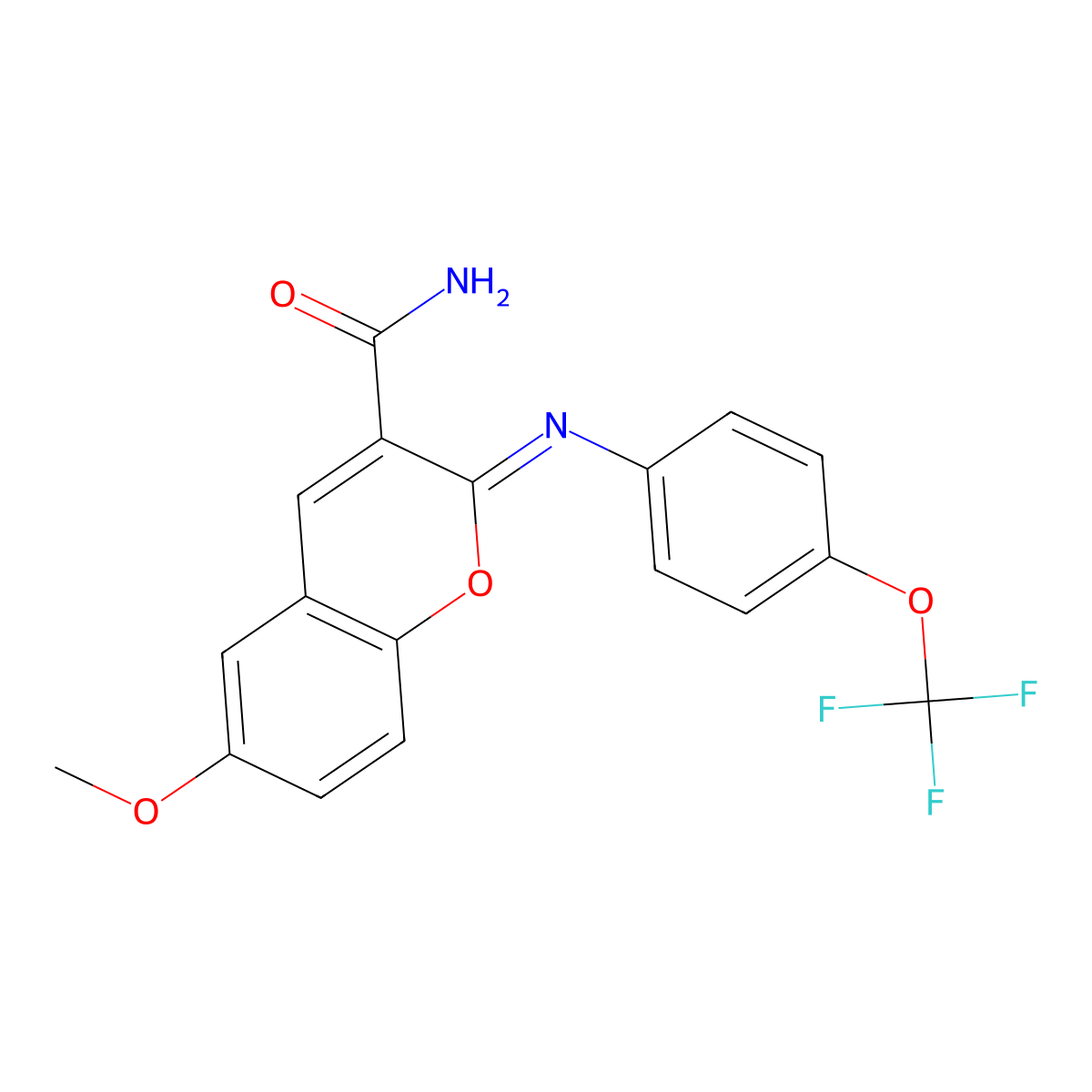 (2Z)-6-methoxy-2-{[4-(trifluoromethoxy)phenyl]imino}-2H-chromene-3-carboxamide molecular structure, CAS 314026-07-8