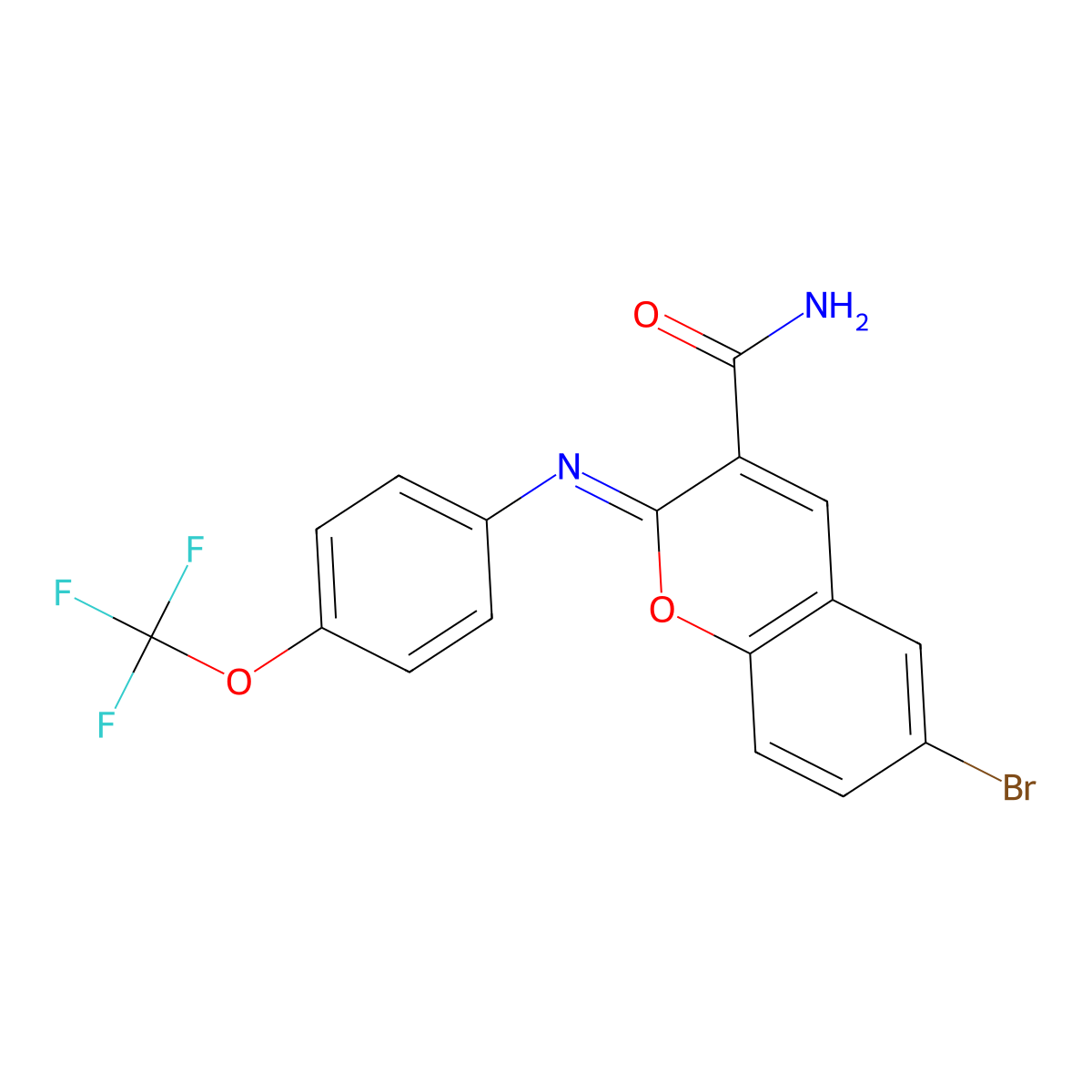 6-Bromo-2-[4-(trifluoromethoxy)phenyl]iminochromene-3-carboxamide molecular structure, CAS 314026-08-9