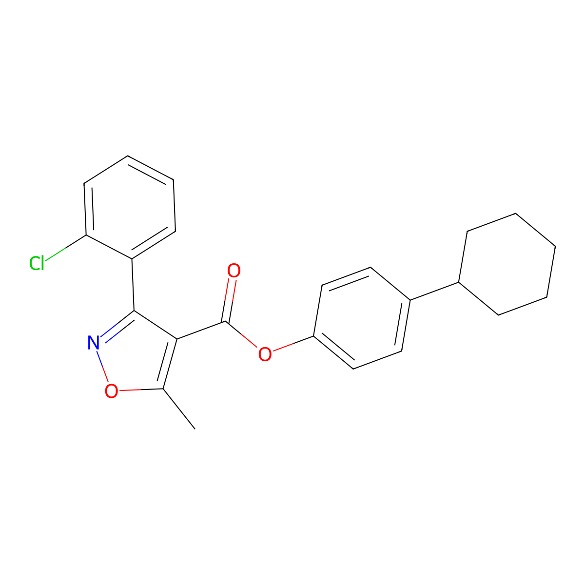 4-Cyclohexylphenyl 3-(2-chlorophenyl)-5-methyl-4-isoxazolecarboxylate molecular structure, CAS 314027-54-8