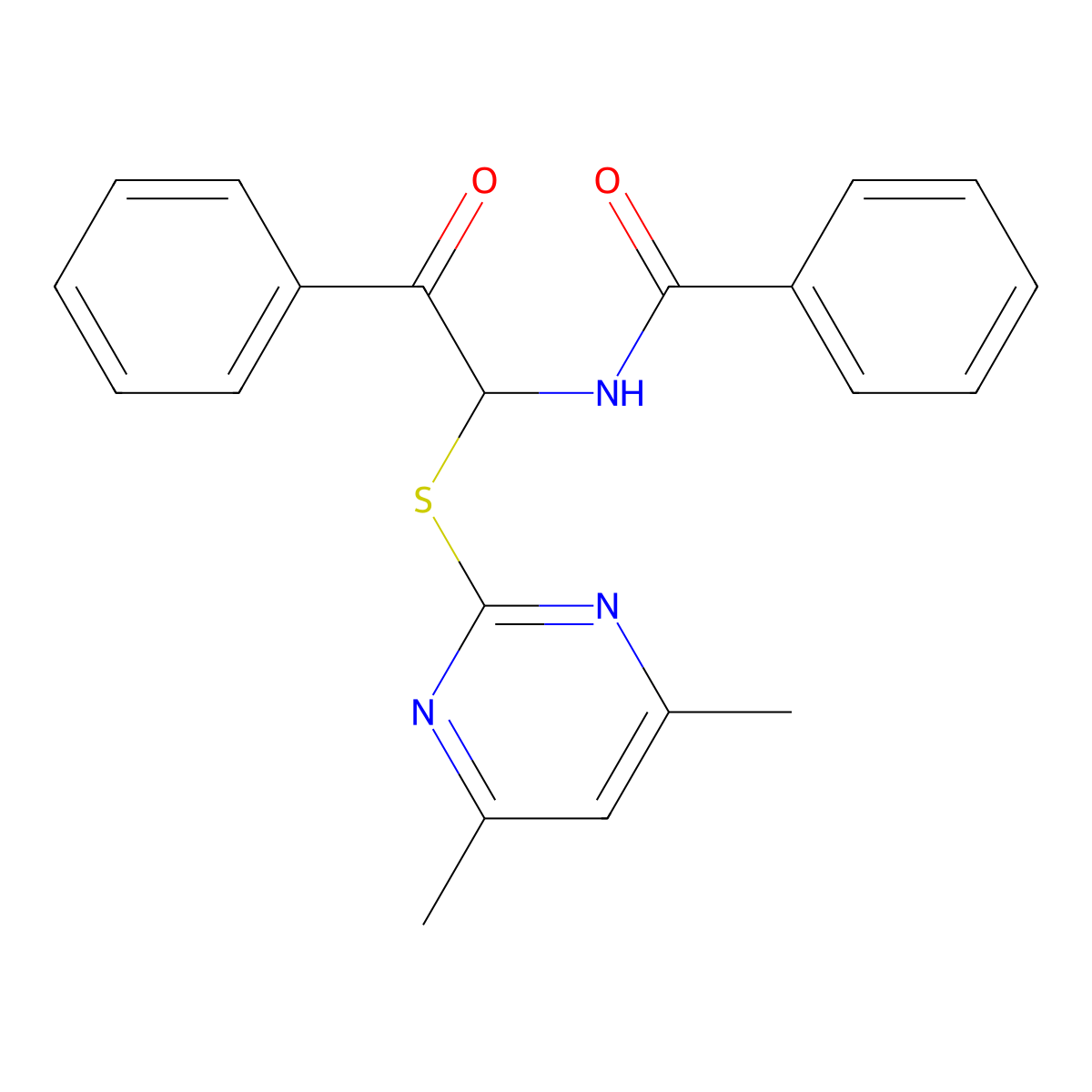N-{1-[(4,6-dimethylpyrimidin-2-yl)sulfanyl]-2-oxo-2-phenylethyl}benzamide molecular structure, CAS 314028-62-1