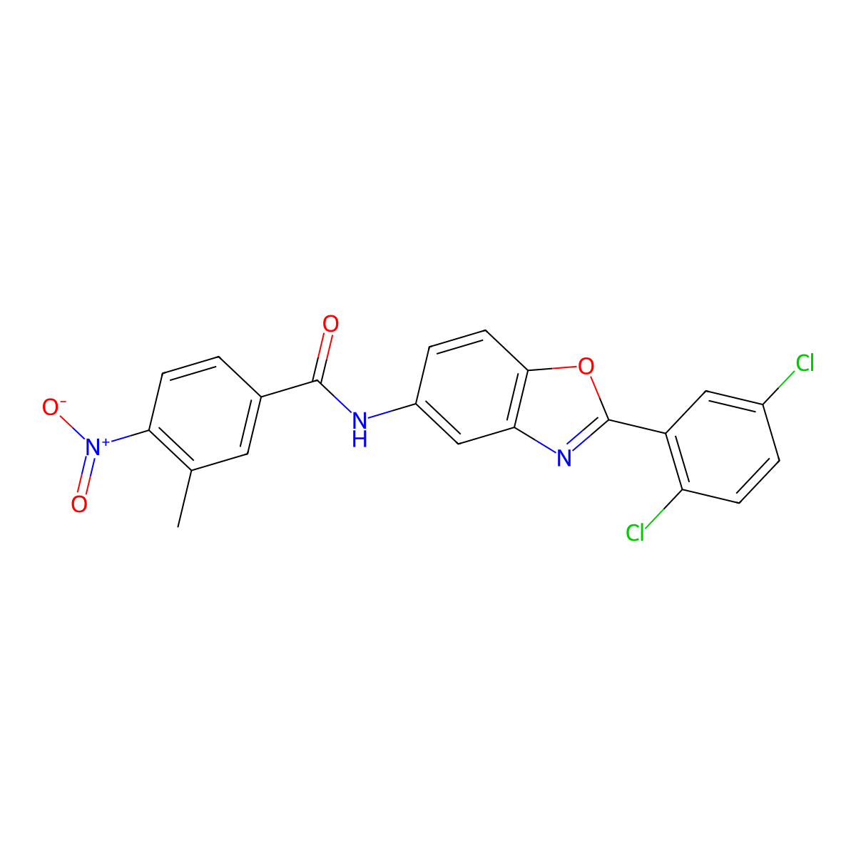 N-[2-(2,5-Dichloro-phenyl)-benzooxazol-5-yl]-3-methyl-4-nitro-benzamide molecular structure, CAS 314029-53-3