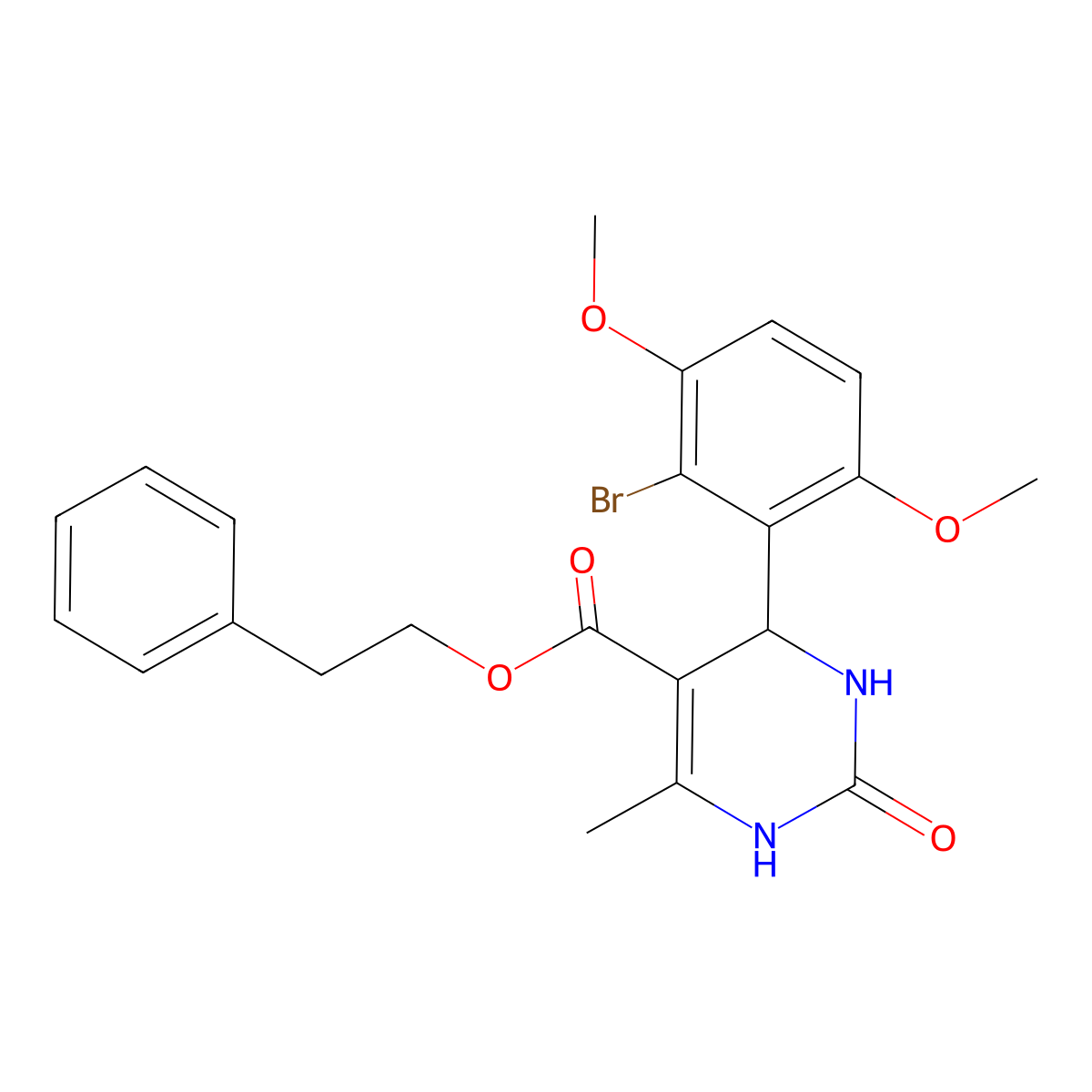 2-Phenylethyl 6-(2-bromo-3,6-dimethoxyphenyl)-2-hydroxy-4-methyl-1,6-dihydropyrimidine-5-carboxylate molecular structure, CAS 314032-04-7